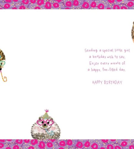 You’re 3 Today Girls Hedgehog Design Birthday  Card - Image 2
