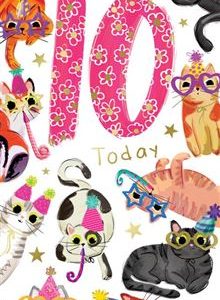 Girls 10th Birthday Card Cat Design