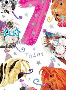 Girls 7th Birthday Card Guinea Pig Design